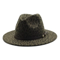 Detail of dark green leopard print fedora with leather band and gold metal rivets - M (56-58cm) / Army Green