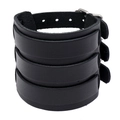 Bracciale punk in pelle nera da uomo a tre strati con fibbia regolabile in metallo argentato - Nero
