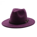 Classic burgundy plaid wool fedora hat with brown leather band and gold metal studs - M (56-58cm) / Dark Purple