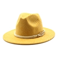 Classic yellow plaid wool fedora hat with twisted rope and gold chain detail - M(56-58cm) / Yellow