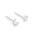 Asymmetric S925 sterling silver stud earrings with crescent moon and star motifs - Star and Moon Studs
