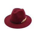 Classic burgundy wool felt fedora hat featuring a black band and gold feather pin accent - 57cm Adult One Size / Burgundy