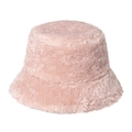 Détail d'un chapeau cloche rose doux et pelucheux en laine d'agneau pour l'hiver - 58cm / Rose