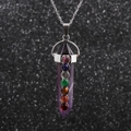 Polished purple hexagonal prism crystal pendant necklace with seven colorful gemstones - Purple Hexagonal Pillar - Stainless Steel Chain