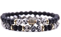 Bracelet en perles mates noires et pierre tachetée avec boule dorée sertie de zircons - Style Moucheté Gris Noir(NSB00350D)