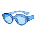 Blue transparent geometric sunglasses with thick polygon frame and matching lenses - Blue Frame / Blue Lens
