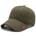 Olive green cotton baseball cap with structured embroidery and side brand label - 56-60cm (Adjustable) / Army Green