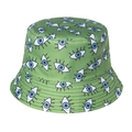 Close-up of green bucket hat featuring embroidered eye patterns and canvas texture detail - 58cm / Green
