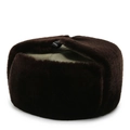Winter ushanka earflap hat in olive green canvas with dark brown faux fur lining - One Size / Army Green Fabric Dark Brown Fur