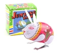 Retro wind-up jumping rabbit tin toy in pink floral design with original color box - Tin Rabbit