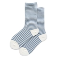 French style blue and white striped cotton crew socks with contrasting white heel and toe - One Size (35-40) / Blue and White Stripes