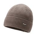 Gorro de punto acanalado marrón oscuro con etiqueta deportiva para el calor invernal - Talla única / Caqui