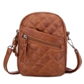 Vintage brown quilted crossbody bag for women with diamond embroidery and multi-layer zipper - Brown