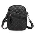 Quilted black PU leather crossbody phone bag with adjustable strap and tassel zipper - Black