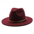 Chapeau fedora classique en laine bordeaux avec bandeau en cuir et boucle dorée - M (56-58cm) / Bordeaux