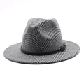 Sombrero fedora retro de lana a cuadros para unisex con banda de cuero y ala ancha - M (56-58cm) / Gris
