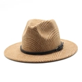 Detalle de sombrero fedora de lana a cuadros con ala ancha y hebilla de cuero - M (56-58cm) / Camel