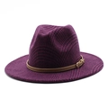 Classic purple plaid fedora hat with wide brim and brown leather strap with gold buckle - M (56-58cm) / Deep Purple Houndstooth Style / Dark Purple