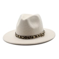 British style wool fedora in cream plaid pattern with a stylish leopard print band - M (56-58cm) / Beige