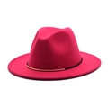 Chapeau fedora en laine rose fuchsia pour femme avec ruban noir et barre dorée chic - M (56-58cm) / Rose rouge