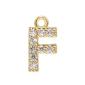 Macro shot of gold letter F pendant with micro-pave cubic zirconia for DIY jewelry - Alphabet Letter F (DZ00017 Gold)
