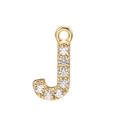 Macro detail of gold-plated letter J pendant with micro-set white zircon stones - Alphabet Letter J (DZ00021 Gold)