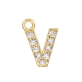 Detailed view of a gold V-shaped letter pendant with micro-pave white cubic zirconia stones - Alphabet Letter V (DZ00033 Gold)