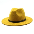 Yellow wool fedora hat with black geometric patterns and decorative trim for men and women - M (56-58cm) / Yellow