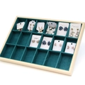 18-slot wooden jewelry display tray with green velvet lining for rings and earrings - 18-Grid Tray