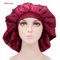 Extra large wine red satin sleep bonnet with a wide elastic band for hair protection - Burgundy
