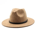 British style wool fedora with wide brim and woven pattern for men and women - M(56-58cm) / Camel