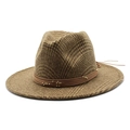 Wollfilzhut im britischen Stil mit braunem Karomuster und perlenbesetztem Kordelband - M (56-58cm) / Khaki