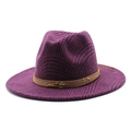 Cappello fedora in lana viola con motivo pied-de-poule e decoro in corda di pelle - M (56-58cm) / Viola Scuro