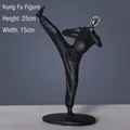 Matzwarte Kung Fu-standbeeld in zijtrap-pose met zilveren hoofd, hoogte 25cm - Kungfu-speler (A39-18831) / Zwart