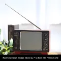Retro red TV ornament with antenna for living room, size 18cm x 12.5cm x 11.8cm - Retro TV - Red & Black / 18x12.5x11.8cm