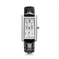 Vintage rectangular silver watch with black crocodile leather strap and roman numerals - Silver Case Black Strap