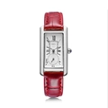 Elegant rectangular silver watch with deep red crocodile leather strap and Roman numerals - Silver Case Red Strap