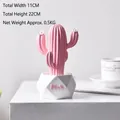 Statuina di cactus in resina rosa con base geometrica bianca e decoro rosa - Senza Luce / Cactus Colonnare Grande / Rosa