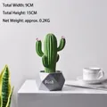 Decorazione cactus nordico in resina con fiore rosa e vaso grigio, altezza 15 cm - Senza Luce / Cactus Colonnare Piccolo / Verde