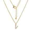 Detailed view of gold letter V pendant with white crystals and lobster clasp - Letter V (XL00063-V)
