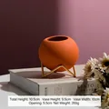 Spherical orange matte ceramic vase with gold metal base for modern Nordic home decor - Orange Red