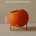 Morandi orange matte ceramic vase with gold metal tripod stand for home decor - Orange Red