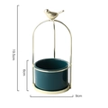 Nordic dark green ceramic pot with golden bird cage metal stand for desk decor - Small (Pot Height 6cm) / Teal