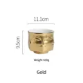 Golden matte ceramic vase with human face relief sculpture, diameter 11.1cm and height 9.5cm - Gold Overlapping Face Cup