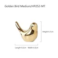 Minimalist gold bird ceramic ornament with glossy metallic finish, size medium - Medium / Gold