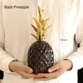 Modern black ceramic pineapple ornament with gold leaves and diamond texture, 30cm height - 30X10cm / Black