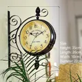 European vintage black double-sided iron wall clock with 35cm ornate scroll bracket - Retro Black - Grand Central Terminal