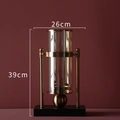 Nordic amber glass vase with gold metal frame on black base, 26cm wide and 39cm high - Large Size Candlestick