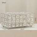 Silver crystal tissue box holder 20x11x10cm with sparkling square beaded metal frame - Silver Crystal Tissue Box