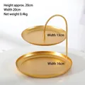 Golden double-layer metal jewelry display stand with minimalist geometric design - 2-Tier Golden Display Tray